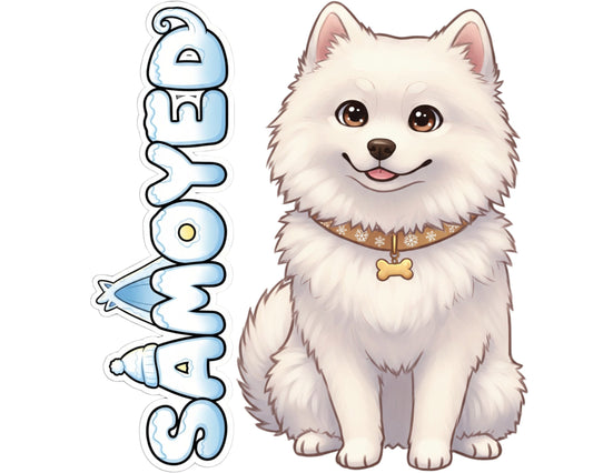 Samoyed Sticker and Magnet - Smiling Sammy Pawkins™ – Spitz-type Dog Breed | Waterproof & UV-Proof