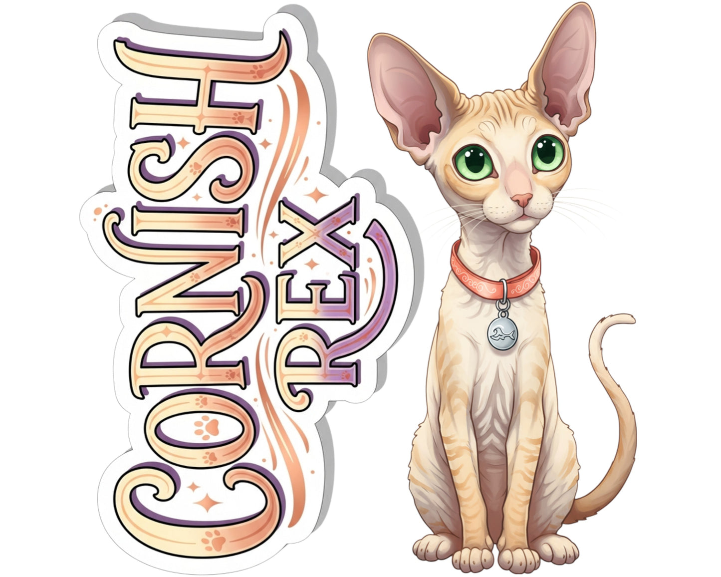 Cornish Rex Sticker and Magnet - Wavy Wonder Purrkins™ – Domestic Cat Breed | Waterproof & UV-Proof
