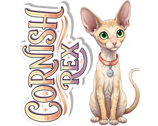 Cornish Rex Sticker and Magnet - Wavy Wonder Purrkins™ – Domestic Cat Breed | Waterproof & UV-Proof
