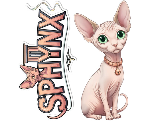 Sphynx Sticker and Magnet - Hairless Wonder Purrkins™ – Domestic Cat Breed | Waterproof & UV-Proof