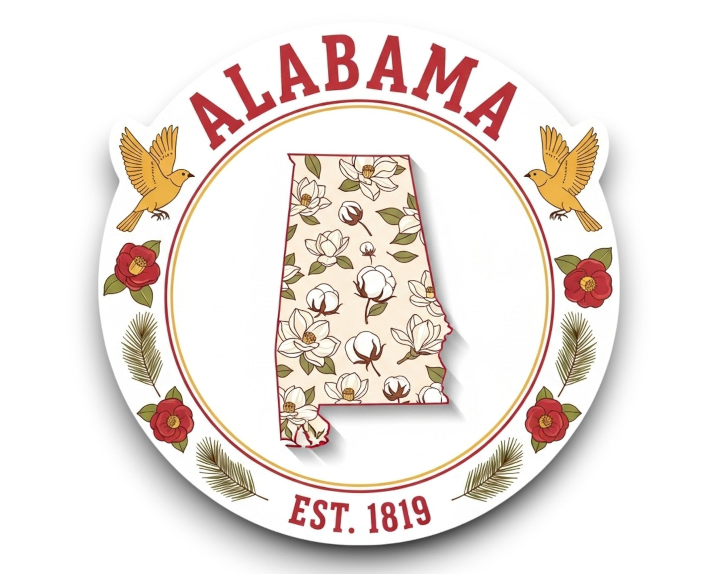 Alabama Sticker and Magnet - Yellowhammer State Statekins™ – State of Alabama Symbol Art | Waterproof & UV-Proof