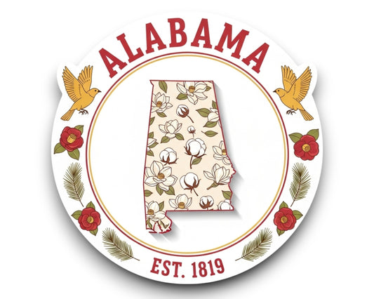Alabama Sticker and Magnet - Yellowhammer State Statekins™ – State of Alabama Symbol Art | Waterproof & UV-Proof