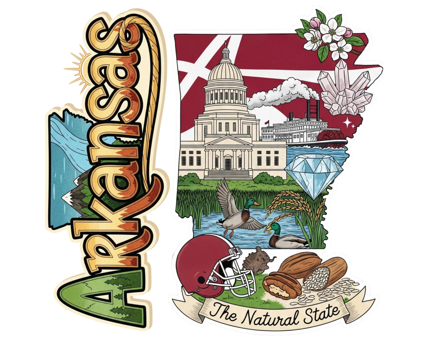 Arkansas Sticker and Magnet - The Natural State Statekins™ – USA State Souvenir | Waterproof & UV-Proof