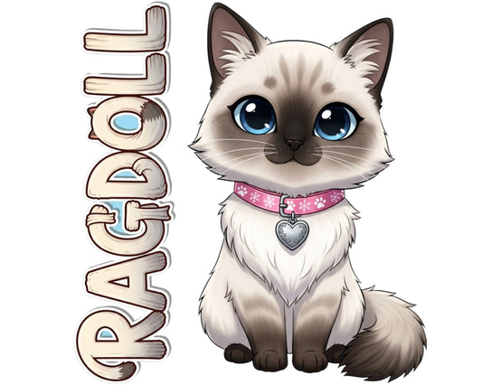 Ragdoll Sticker and Magnet - the Puppy-Cat Purrkins™ – Domestic Cat Breed | Waterproof & UV-Proof
