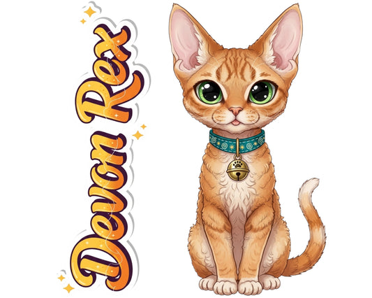 Devon Rex Sticker and Magnet - the Pixie Cat Purrkins™ – Domestic Cat Breed | Waterproof & UV-Proof