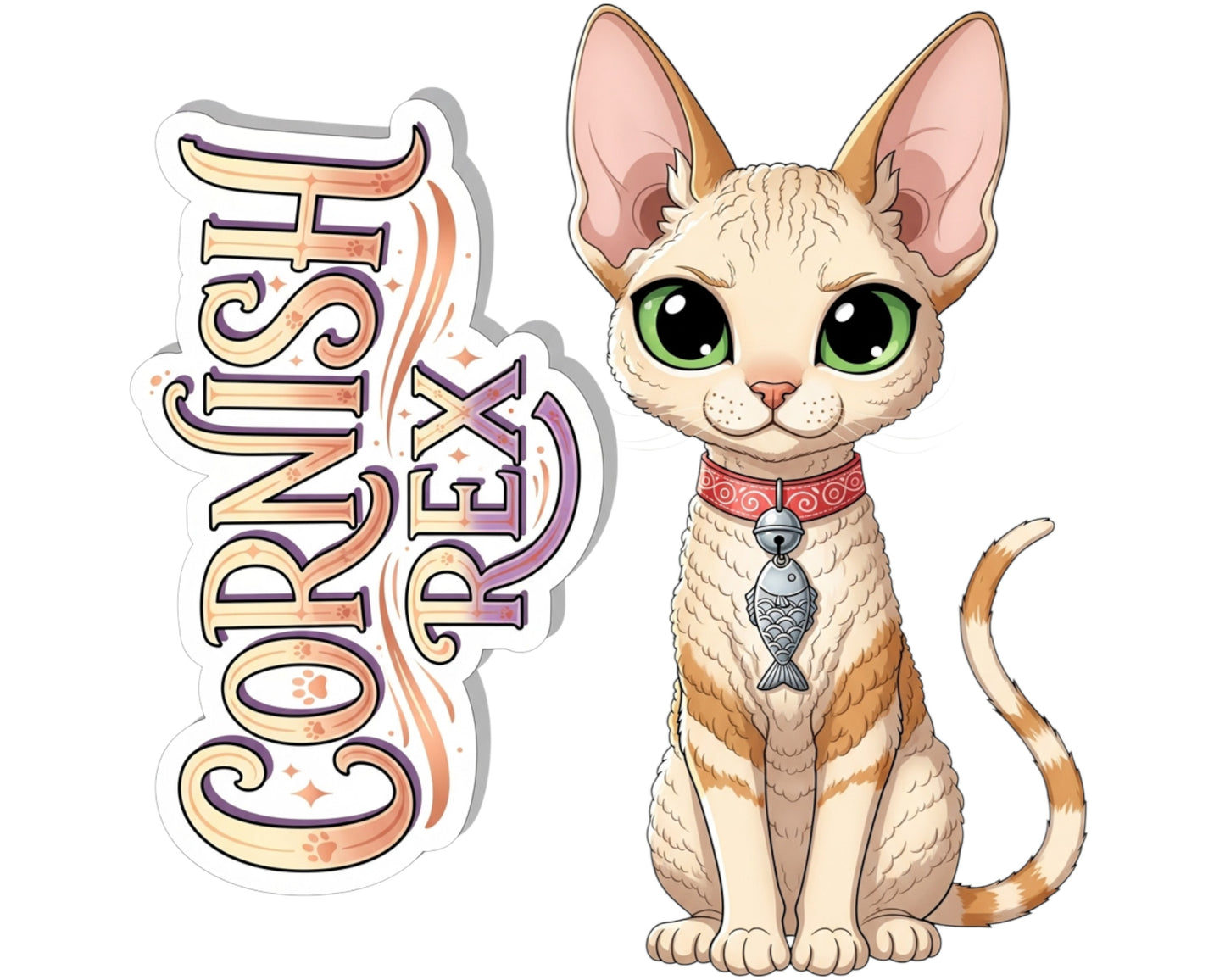 Cornish Rex Sticker and Magnet - Wavy Wonder Purrkins™ – Domestic Cat Breed | Waterproof & UV-Proof