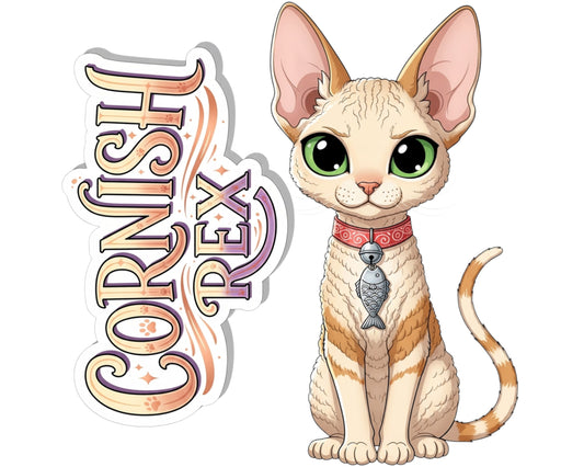 Cornish Rex Sticker and Magnet - Wavy Wonder Purrkins™ – Domestic Cat Breed | Waterproof & UV-Proof