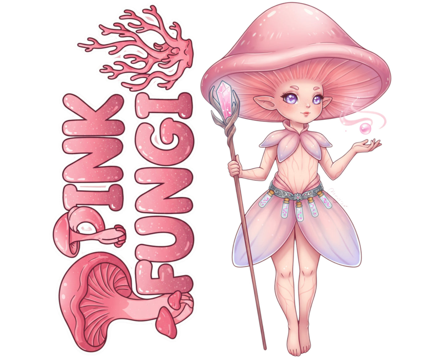 Pink Fungi Sticker and Magnet - the Petal Pixie Fungikins™ – Fantasy Mushroom Art | Waterproof & UV-Proof