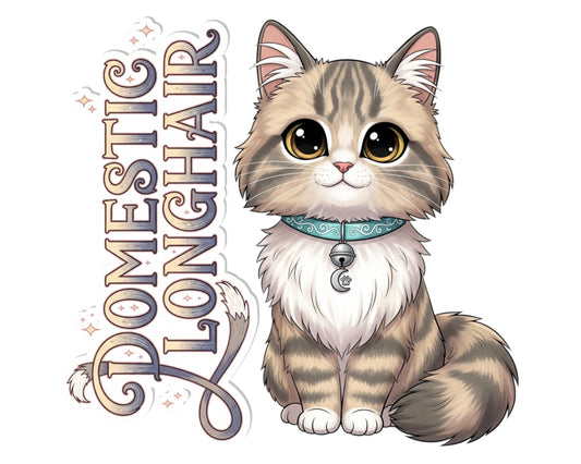 Domestic Longhair Sticker and Magnet - Fluffy Housecat Purrkins™ – Mixed Breed Cat | Waterproof & UV-Proof