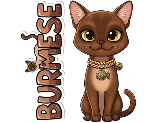 Burmese Sticker and Magnet - Brick Wrapped in Silk Purrkins™ – Domestic Cat Breed | Waterproof & UV-Proof