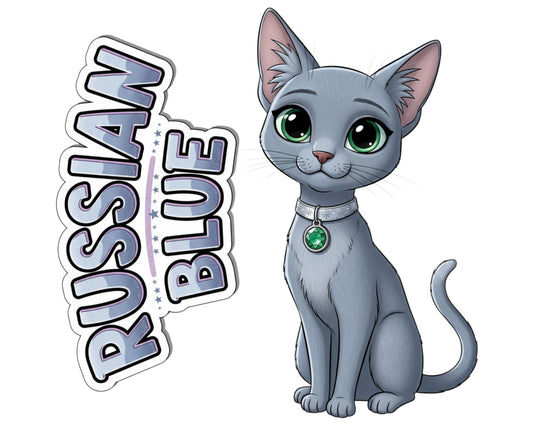 Russian Blue Sticker and Magnet - Archangel Cat Purrkins™ – Domestic Cat Breed | Waterproof & UV-Proof