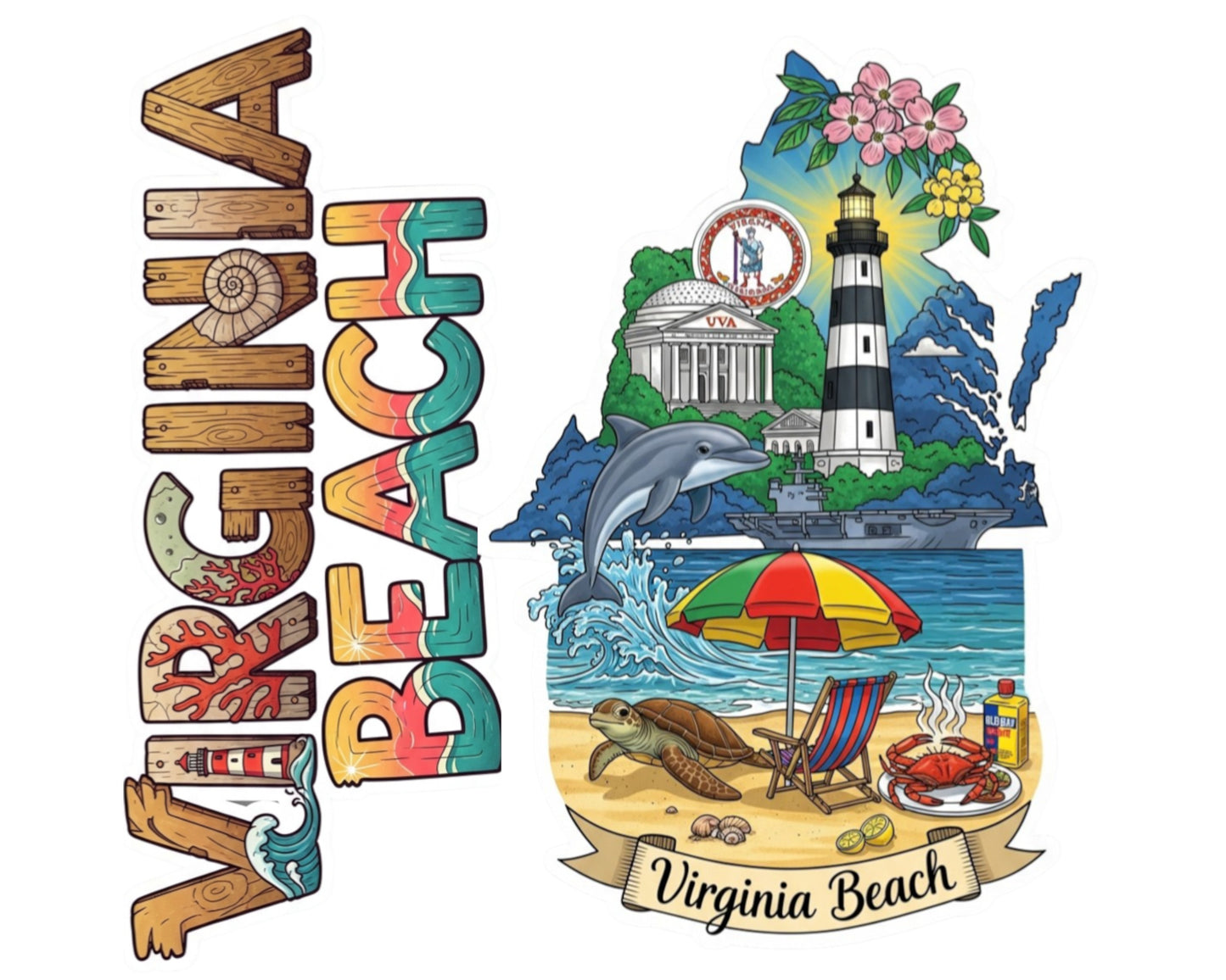 Virginia Beach Sticker and Magnet - The Resort City Statekins™ – USA Travel Souvenir | Waterproof & UV-Proof