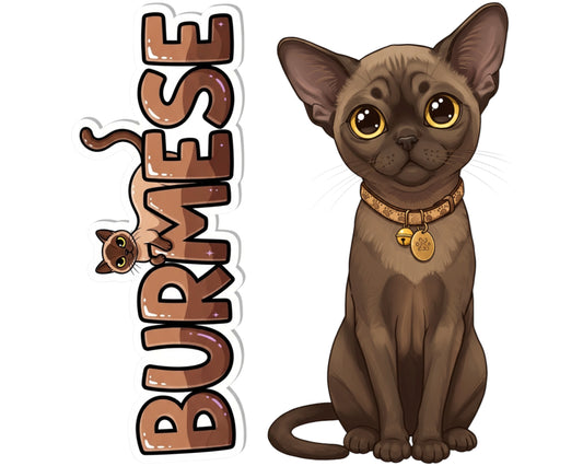 Burmese Sticker and Magnet - Brick Wrapped in Silk Purrkins™ – Domestic Cat Breed | Waterproof & UV-Proof