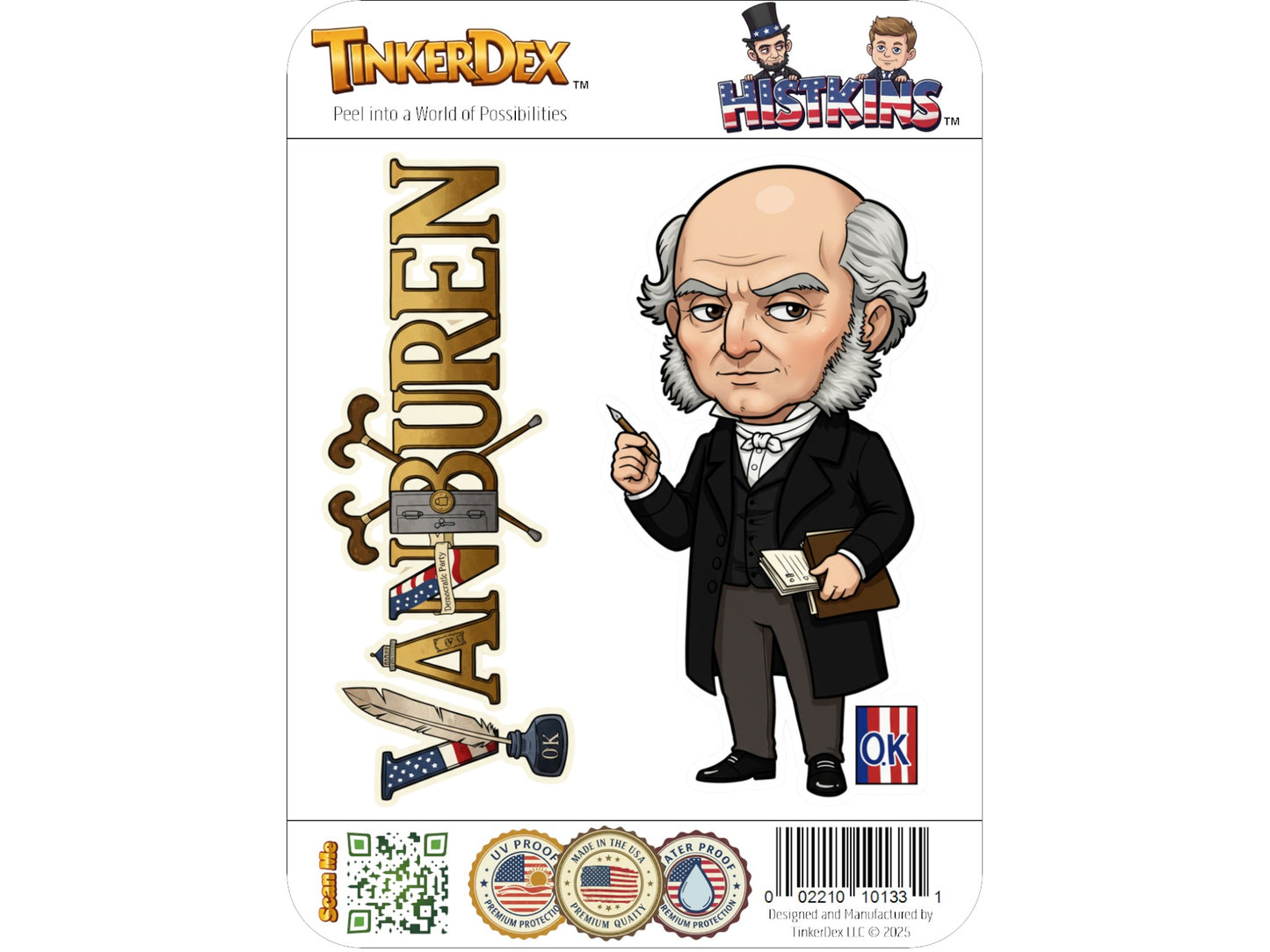 Martin Van Buren Sticker and Magnet – Old Kinderhook Histkins™ – 8th U.S. President | Waterproof & UV-Proof