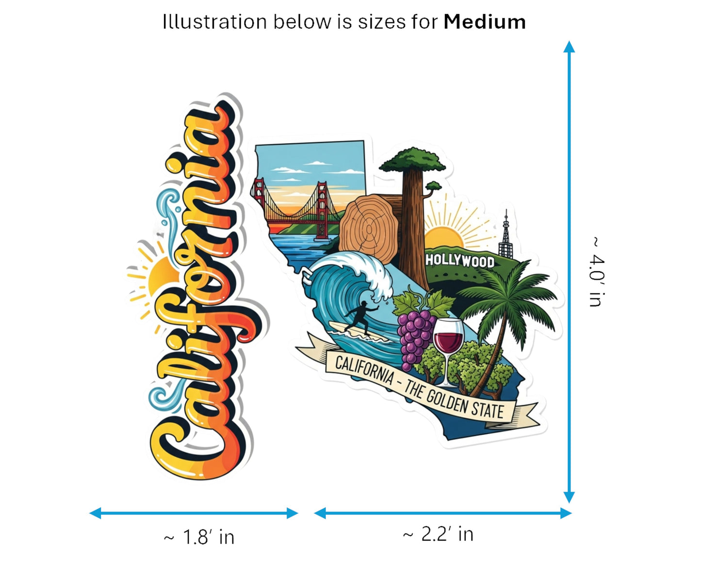 California Sticker and Magnet - The Golden State Statekins™ – USA State Souvenir | Waterproof & UV-Proof