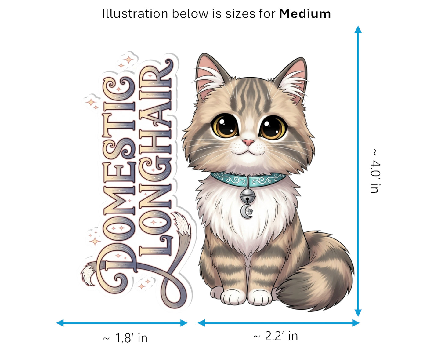 Domestic Longhair Sticker and Magnet - Fluffy Housecat Purrkins™ – Mixed Breed Cat | Waterproof & UV-Proof