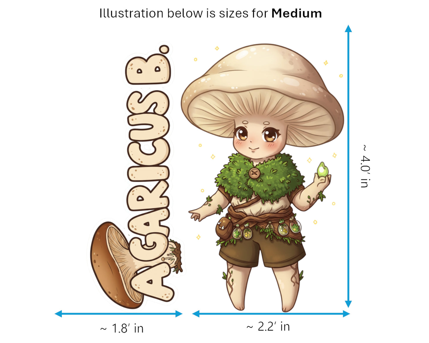 Agaricus B. Sticker and Magnet - Friendly Forager Fungikins™ – Mushroom Person Art | Waterproof & UV-Proof