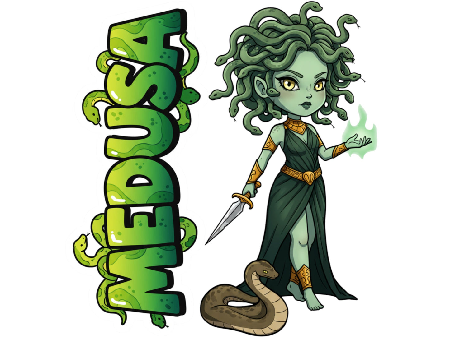 Medusa Sticker and Magnet – Serpent-Haired Gorgon Mythkins™ | Waterproof & UV-Proof