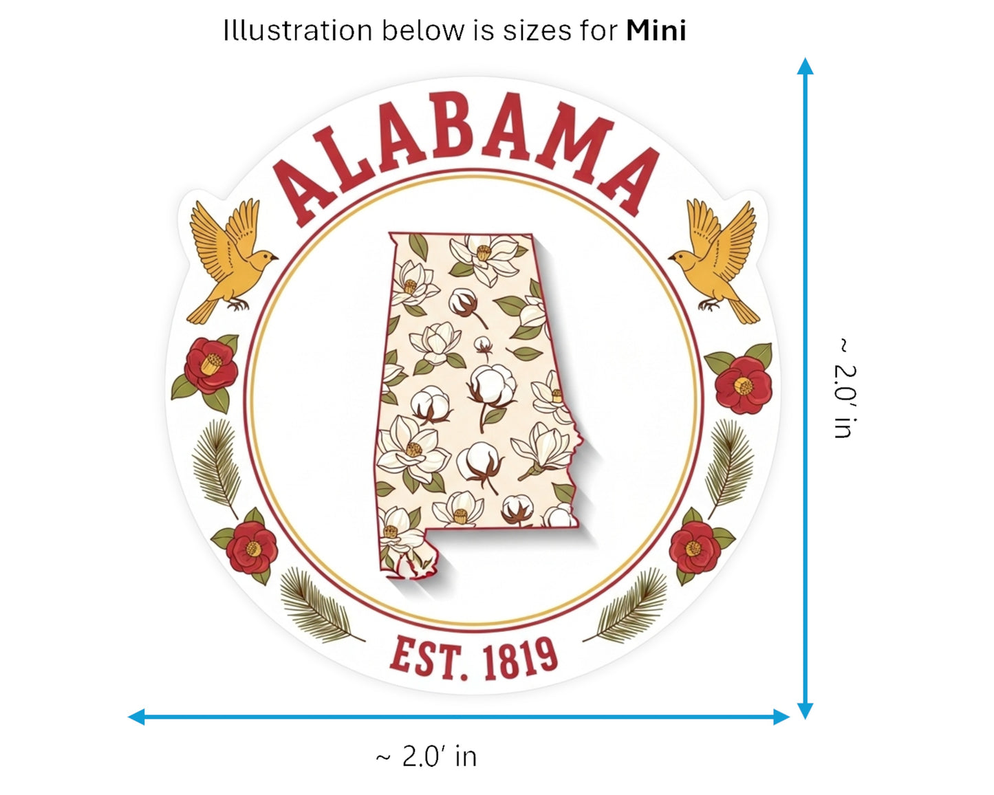 Alabama Sticker and Magnet - Yellowhammer State Statekins™ – State of Alabama Symbol Art | Waterproof & UV-Proof