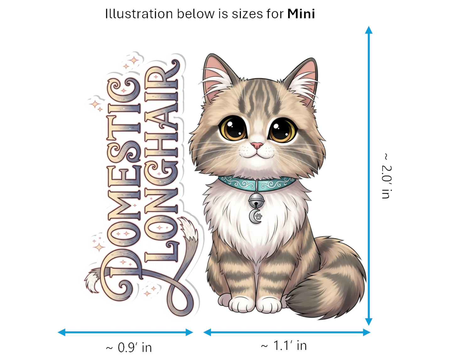 Domestic Longhair Sticker and Magnet - Fluffy Housecat Purrkins™ – Mixed Breed Cat | Waterproof & UV-Proof