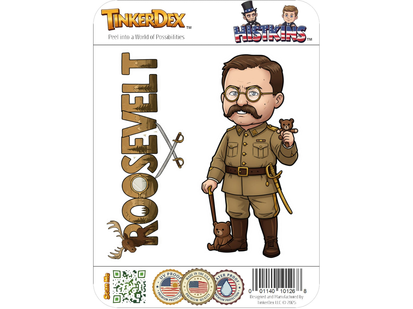 Thedore Roosevelt the Rough Rider Histkins™ Vinyl Sticker – 26th U.S. President | Waterproof & UV-Proof