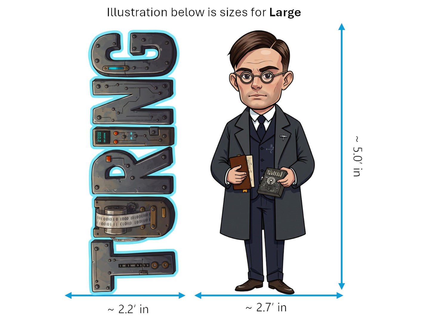 Alan Turing Sticker and Magnet – the Codebreaker Scikins™ – WWII Codebreaker and Mathematician | Waterproof & UV-Proof