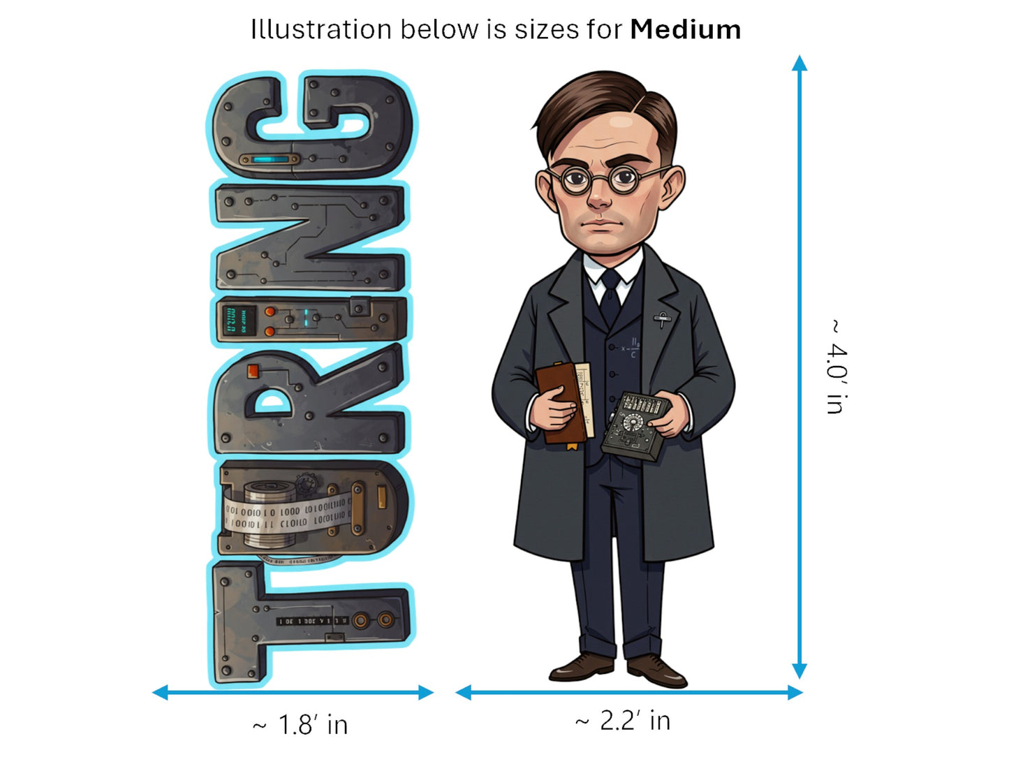 Alan Turing Sticker and Magnet – the Codebreaker Scikins™ – WWII Codebreaker and Mathematician | Waterproof & UV-Proof