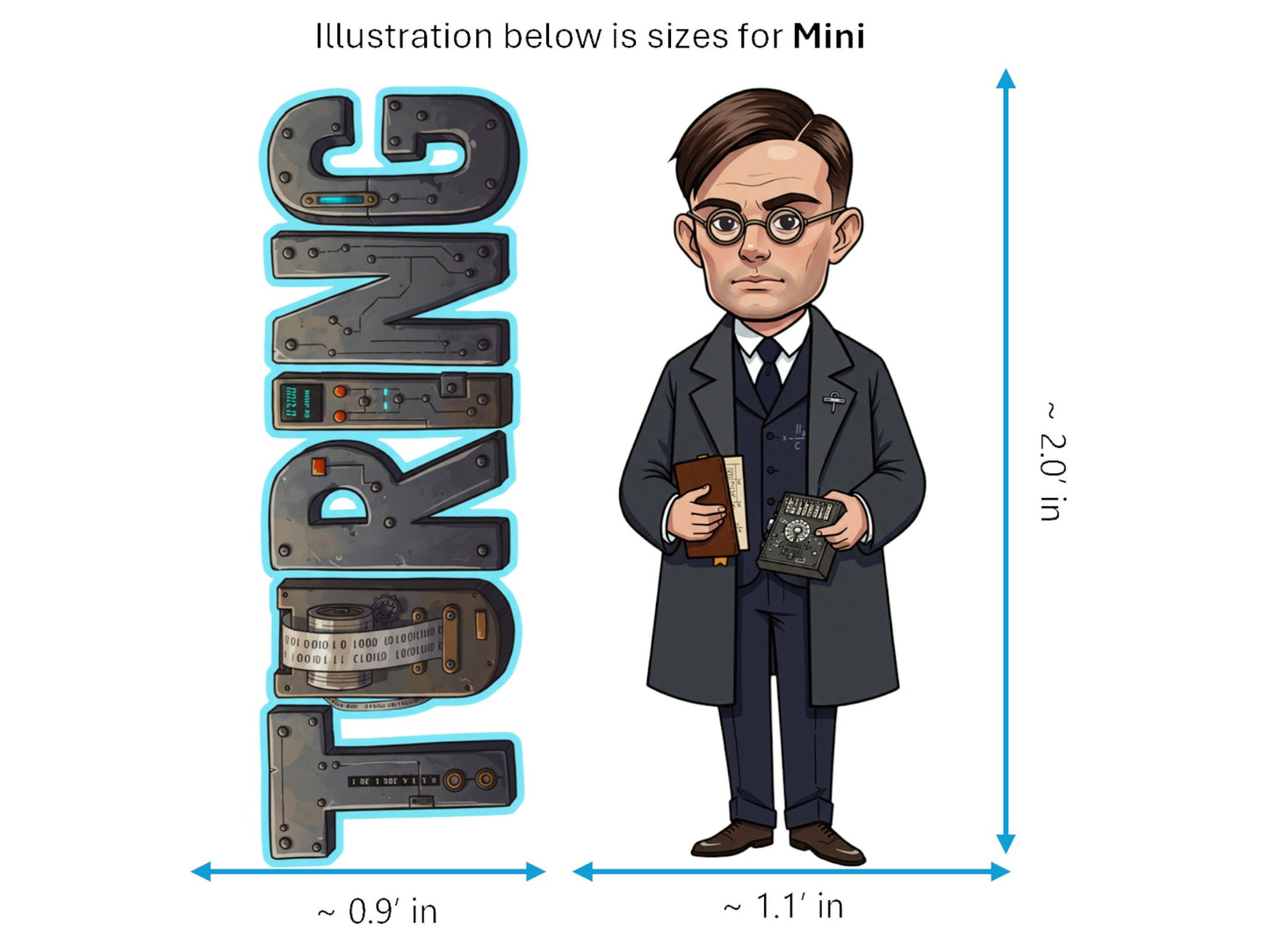 Alan Turing Sticker and Magnet – the Codebreaker Scikins™ – WWII Codebreaker and Mathematician | Waterproof & UV-Proof