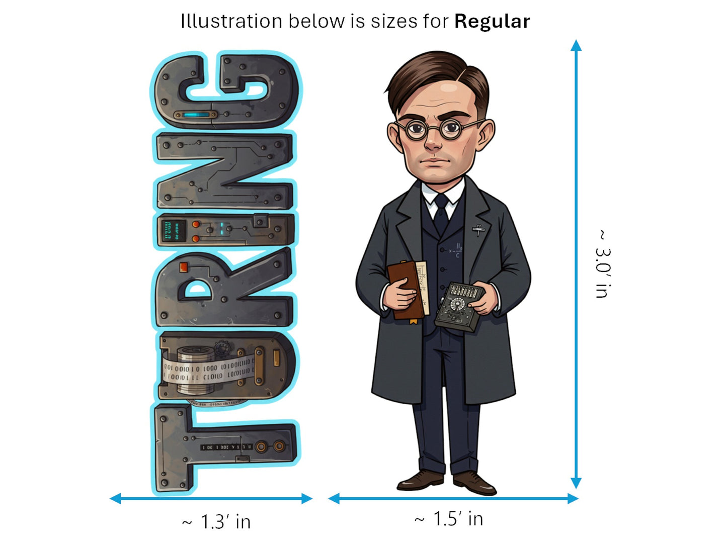 Alan Turing Sticker and Magnet – the Codebreaker Scikins™ – WWII Codebreaker and Mathematician | Waterproof & UV-Proof