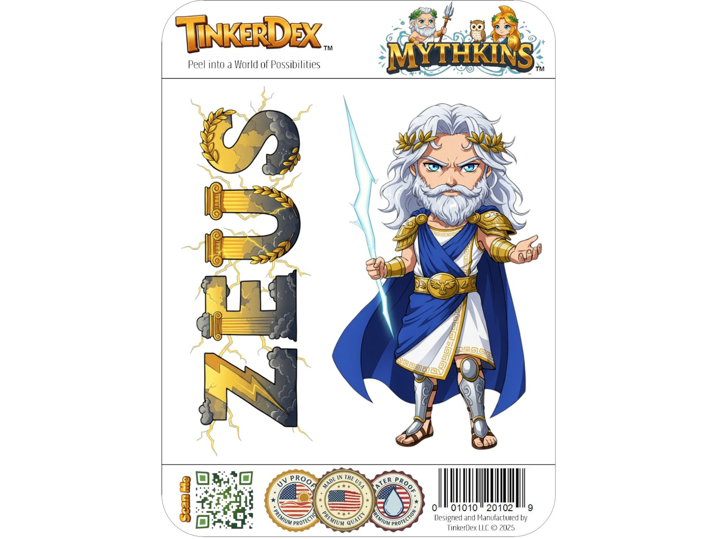 Zeus Basileus Mythkins™ Vinyl Sticker – King of the Gods | Waterproof & UV-Proof